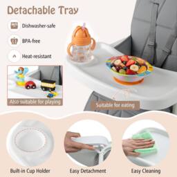 CASART Foldable High Chair Baby Highchair w/3-Level Adjustable Tray &Footrest in Grey - thumbnail 5