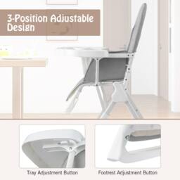 CASART Foldable High Chair Baby Highchair w/3-Level Adjustable Tray &Footrest in Grey - thumbnail 3