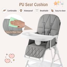 CASART Foldable High Chair Baby Highchair w/3-Level Adjustable Tray &Footrest in Grey - thumbnail 7