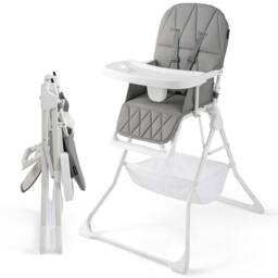 CASART Foldable High Chair Baby Highchair w/3-Level Adjustable Tray &Footrest in Grey