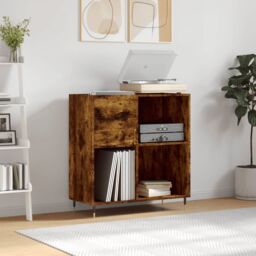 Berkfield Home Record Cabinet Smoked Oak 84.5x38x89 cm Engineered Wood in Brown