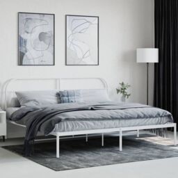 Berkfield Home Metal Bed Frame with Headboard White 200x200 cm - thumbnail 3