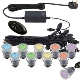 Loops IP67 Decking Plinth Light Kit 10x 45mm RGB Colour Changing Lamps Outdoor Rated