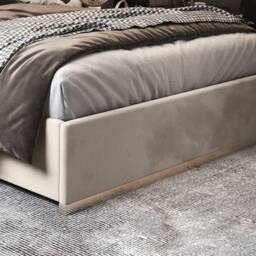 Casani Fladbury Upholstered Soft Velvet Beige Metal Designer Bed Frame in Cream - Size: Single - thumbnail 6