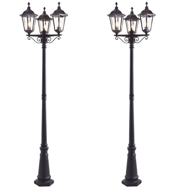 Loops 2 PACK Outdoor Lantern Lamp Post Matt Black & Glass 2.3m Tall 3 Light Bollard - image 1