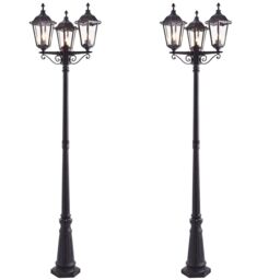 Loops 2 PACK Outdoor Lantern Lamp Post Matt Black & Glass 2.3m Tall 3 Light Bollard