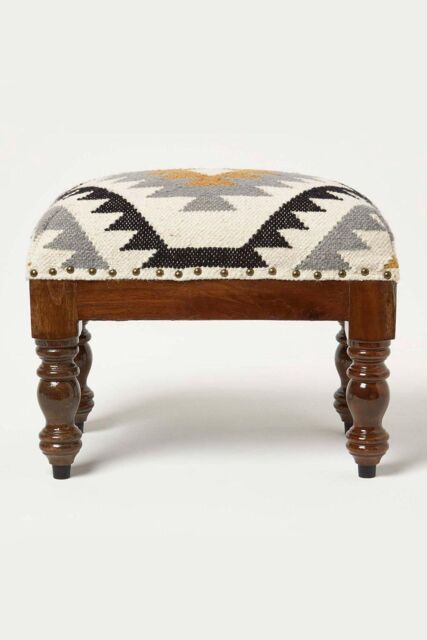 Homescapes Handwoven Kilim Footstool 50 x 30 cm in Gold - image 1