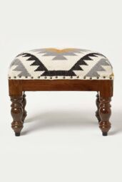 Homescapes Handwoven Kilim Footstool 50 x 30 cm in Gold