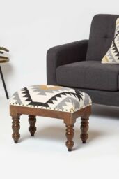 Homescapes Handwoven Kilim Footstool 50 x 30 cm in Gold - thumbnail 2