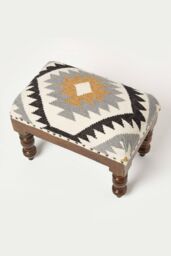 Homescapes Handwoven Kilim Footstool 50 x 30 cm in Gold - thumbnail 5