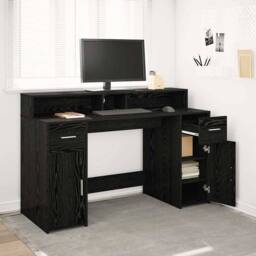 Berkfield Home Desk Black Oak 140x55x91 cm Engineered Wood - Size: 140 x 55 x 91 cm - thumbnail 2