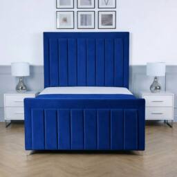Living Comfort Bedz Elara Plush Velvet Upholstered Bed Slatted Base with 48Inch Headboard in Blue - Size: Single - thumbnail 2