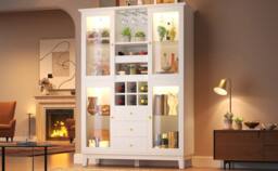 Rolipo 180cm White Wine Cabinet with Smart LED Lights & Glass Doors - thumbnail 6