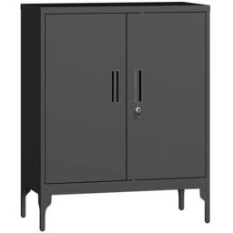 HOMCOM Metal Storage Cabinet with Lock for Home Office, Garage, Study in Black - thumbnail 2