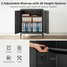 HOMCOM Metal Storage Cabinet with Lock for Home Office, Garage, Study in Black - thumbnail 4
