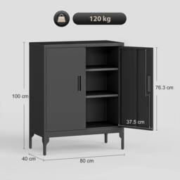 HOMCOM Metal Storage Cabinet with Lock for Home Office, Garage, Study in Black - thumbnail 3
