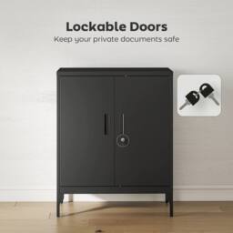 HOMCOM Metal Storage Cabinet with Lock for Home Office, Garage, Study in Black - thumbnail 6