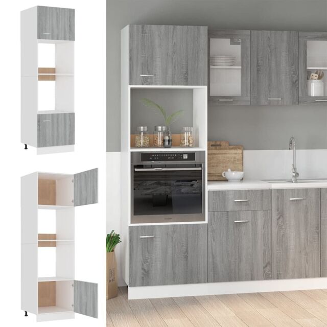 Berkfield Home Microwave Cabinet Grey Sonoma 60x57x207 cm Engineered Wood - Size: 60 x 57 x 207 cm - image 1