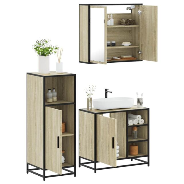 Berkfield Home 3 Piece Bathroom Furniture Set Sonoma Oak Engineered Wood in Brown - image 1