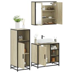 Berkfield Home 3 Piece Bathroom Furniture Set Sonoma Oak Engineered Wood in Brown - thumbnail 1