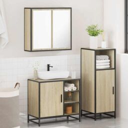 Berkfield Home 3 Piece Bathroom Furniture Set Sonoma Oak Engineered Wood in Brown - thumbnail 4