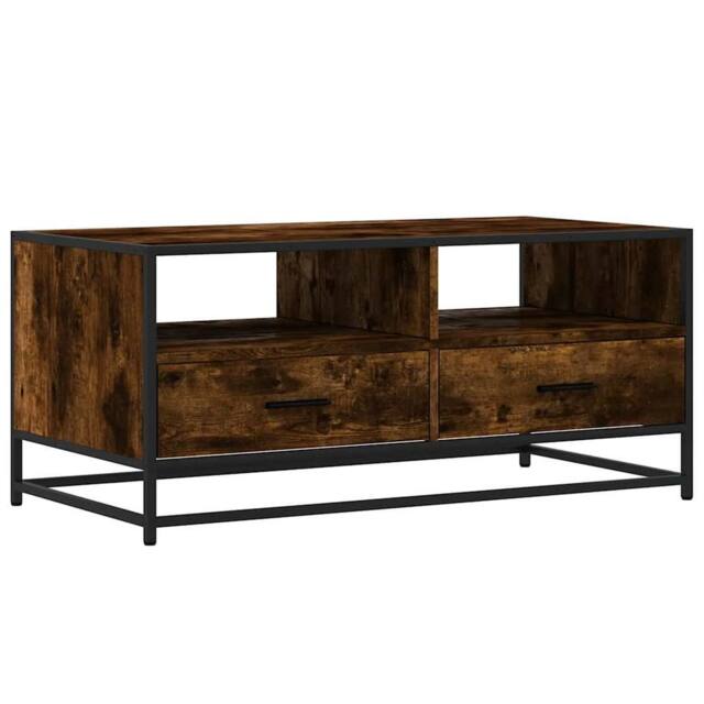 Berkfield Home Coffee Table Smoked Oak 100x50x45 cm Engineered Wood & Metal in Brown - Size: 100 x 50 x 45 cm - image 1