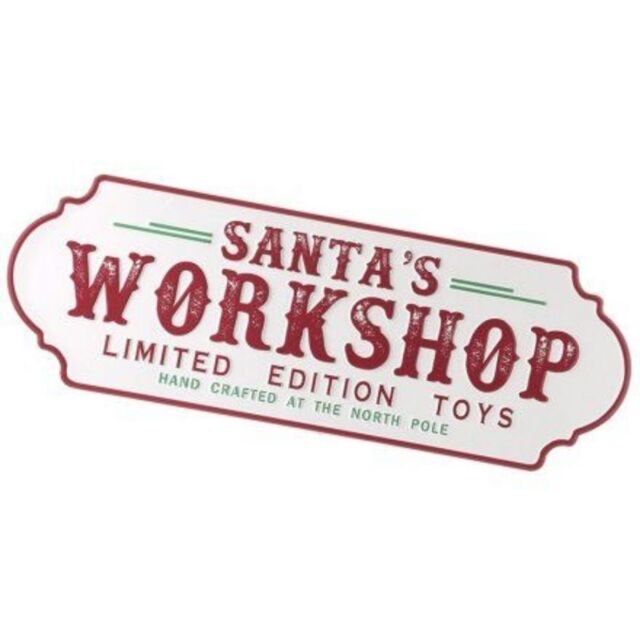 Garden Greatness Santas Workshop Metal Wall Sign in White - Size: 1 Pack