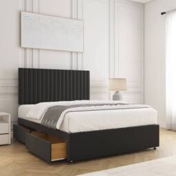 "BSSPOKE Brooke Divan Bed Plush 24"" Headboard 2Drawers Same Side & No Mattress in Black - Size: King" - thumbnail 2