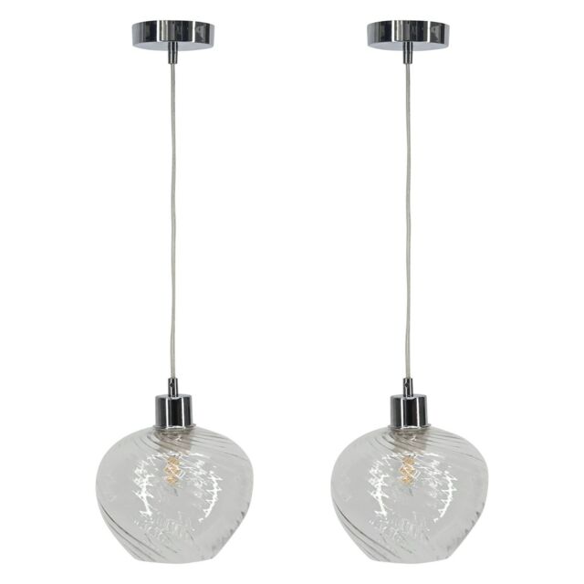 First Choice Lighting Set of 2 Bradson - Clear Swirl Glass with Chrome Pendant Fittings - image 1