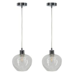 First Choice Lighting Set of 2 Bradson - Clear Swirl Glass with Chrome Pendant Fittings