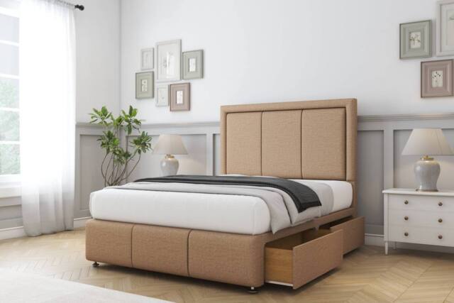 "Comfort Beds Savoy Dumfries Divan Base 4 Drawers - 26"" Headboard-Footboard in Light Brown - Size: Small Double" - image 1