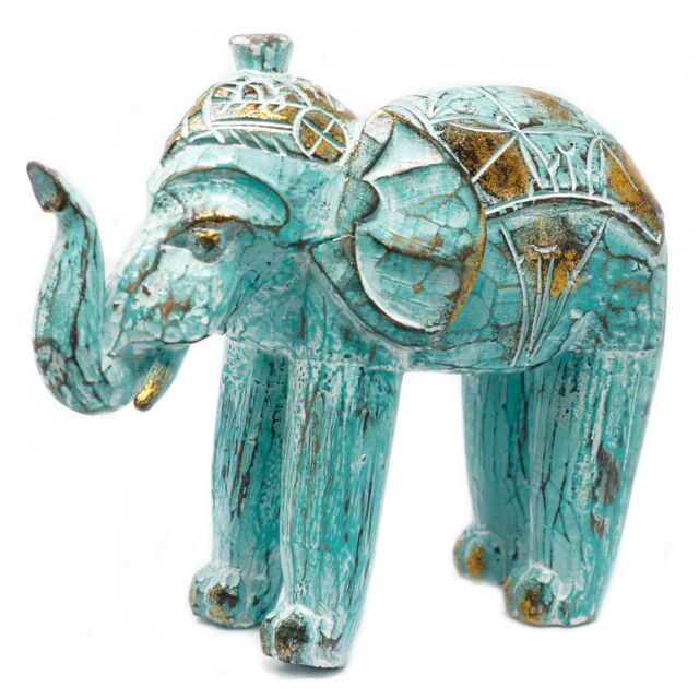 KDMD Wood Carved Elephant - Turquoise Gold - image 1