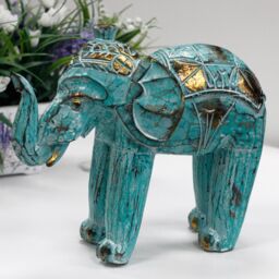 KDMD Wood Carved Elephant - Turquoise Gold - thumbnail 2