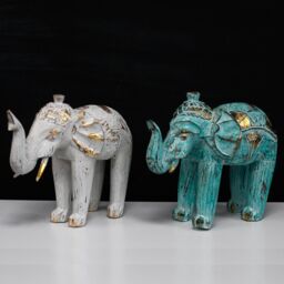 KDMD Wood Carved Elephant - Turquoise Gold - thumbnail 3