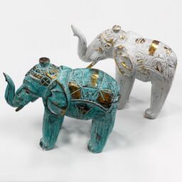 KDMD Wood Carved Elephant - Turquoise Gold - thumbnail 4