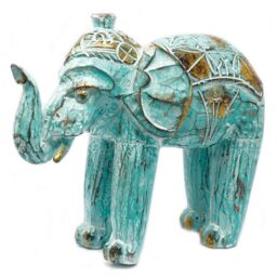 KDMD Wood Carved Elephant - Turquoise Gold