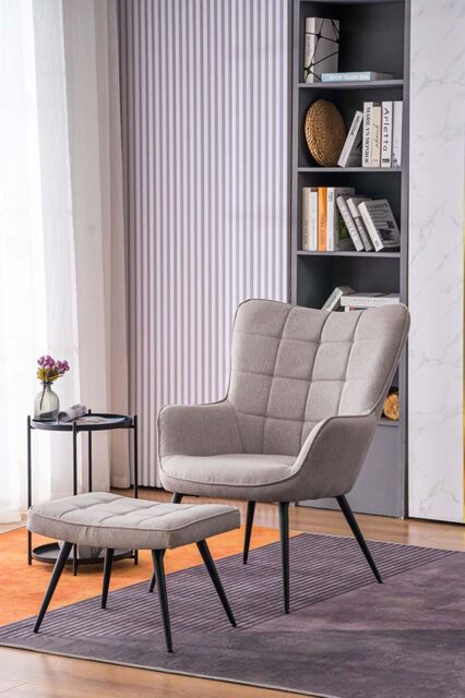 More4Homes Vera Fabric Occasional Living Room Modern Accent Chair with Footstool in Light Grey - image 1