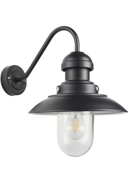 Loops Matt Black Outdoor Fisherman Wall Light & Clear Glass Shade - Front Porch Light - image 1
