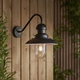 Loops Matt Black Outdoor Fisherman Wall Light & Clear Glass Shade - Front Porch Light - thumbnail 3
