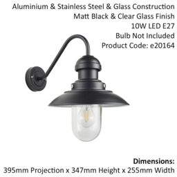 Loops Matt Black Outdoor Fisherman Wall Light & Clear Glass Shade - Front Porch Light - thumbnail 2