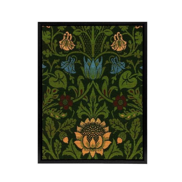 "Artery8 Violet Columbine Flower Detail W. Morris Framed Canvas Wall Art in Green - Size: W12"" x H16""" - image 1
