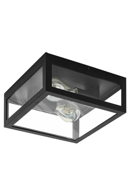 Eglo Amezola Clear Metal & Glass IP44 Bathroom or Outdoor Wall or Ceiling Light in Black - image 1