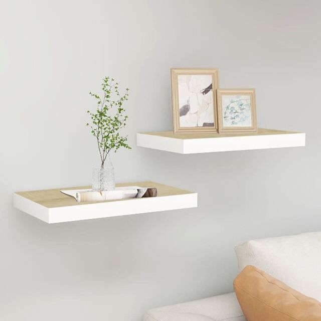 Berkfield Home Floating Wall Shelves 2 pcs Oak & White 50x23x3.8 cm MDF in Brown - image 1