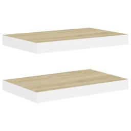 Berkfield Home Floating Wall Shelves 2 pcs Oak & White 50x23x3.8 cm MDF in Brown - thumbnail 2