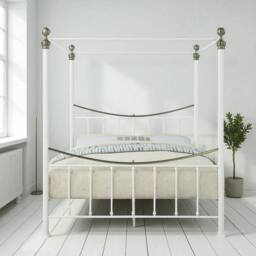 OAT Home Marylebone Traditional Four Poster Metal Bed Frame in White - Size: Double - thumbnail 2