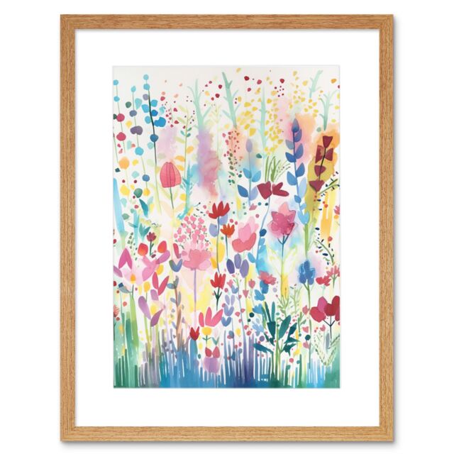 "Artery8 Wall Art Print Soft Pastel Wildflower Floral Folk Artwork Framed 9X7 Inch in Beige - Size: W7"" x H9""" - image 1