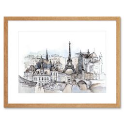 "Artery8 Wall Art Print France Ink Drawing Paris Art Framed 9x7 inch in Beige - Size: W7"" x H9""" - thumbnail 1