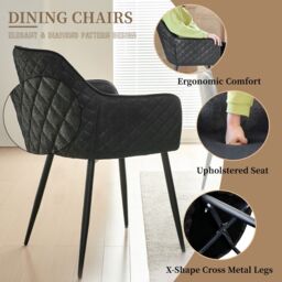 SONARA Dark Walnut Round Dining Table with 2 Faux Suede Dining Chairs Set in Black - thumbnail 5