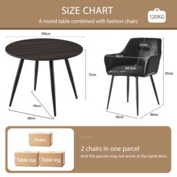 SONARA Dark Walnut Round Dining Table with 2 Faux Suede Dining Chairs Set in Black - thumbnail 2