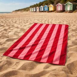 Misona Extra Large Striped Beach Towel - 100% Cotton in Red - thumbnail 8